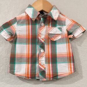 Old Navy Baby Boy Sz 0-3M‎ Plaid Button Shirt 100% Cotton Western Cowboy Preppy